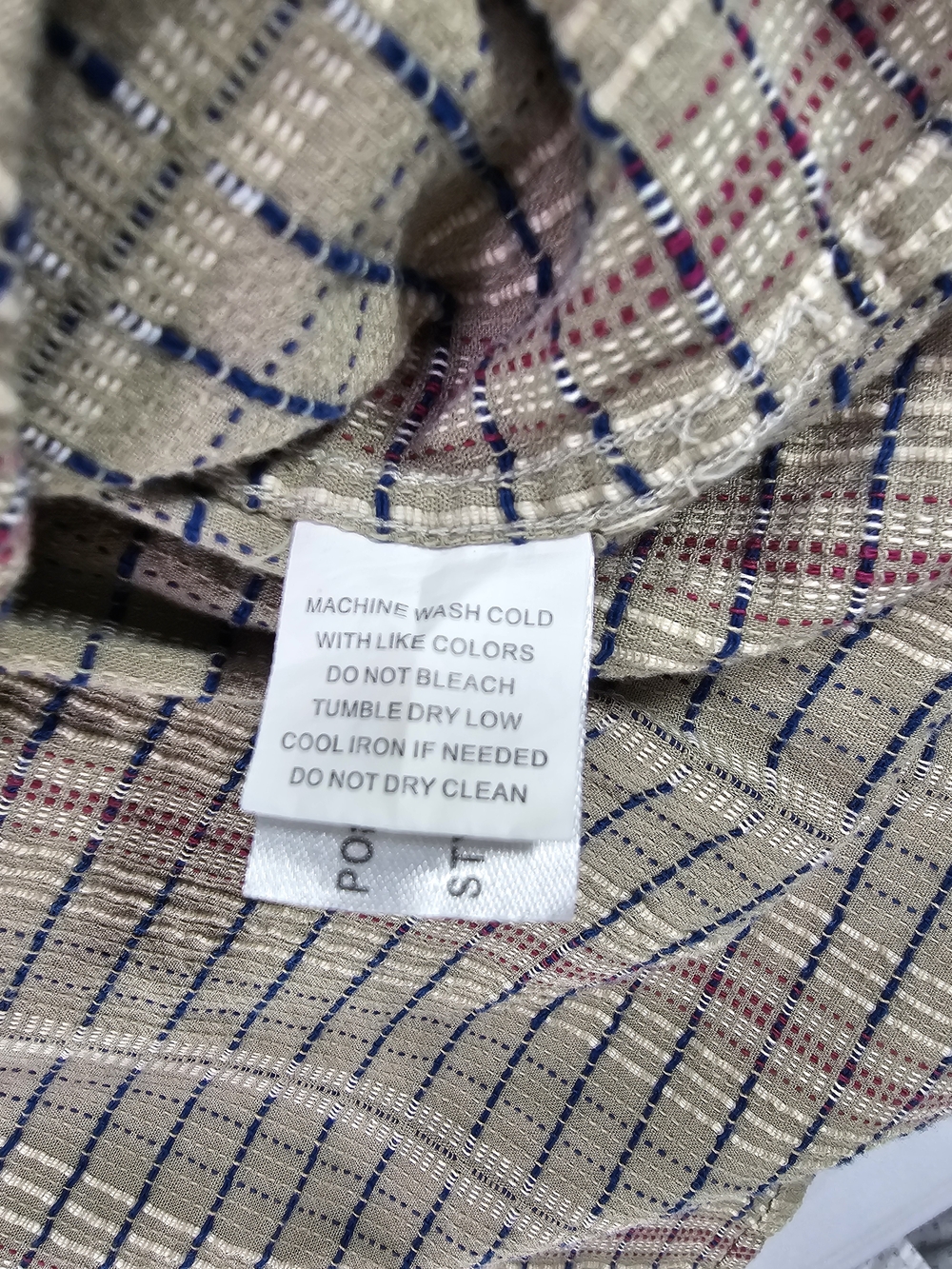 Carbon 2 Cobalt Textured Dobby Dash Men's L Khaki RWB Striped Button Up Shirt - Picture 7 of 8